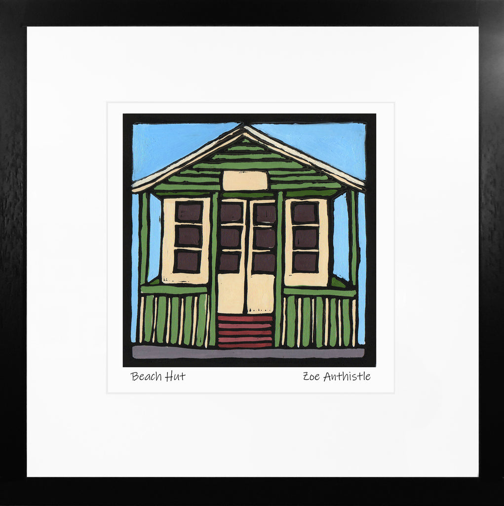 'Beach Hut' Limited Edition Original Linocut - Sale