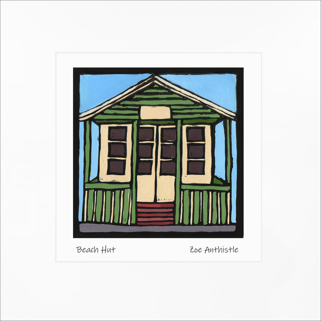 'Beach Hut' Limited Edition Original Linocut - Sale