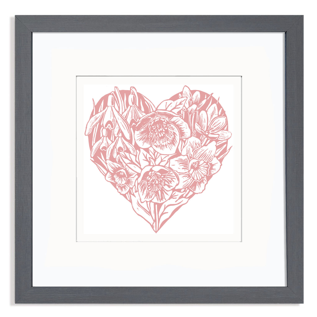 Spring Heart in pink Mounted Digital Print with framing options