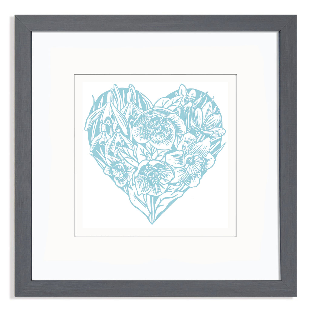 Spring Heart in Blue Mounted Digital Print with framing options