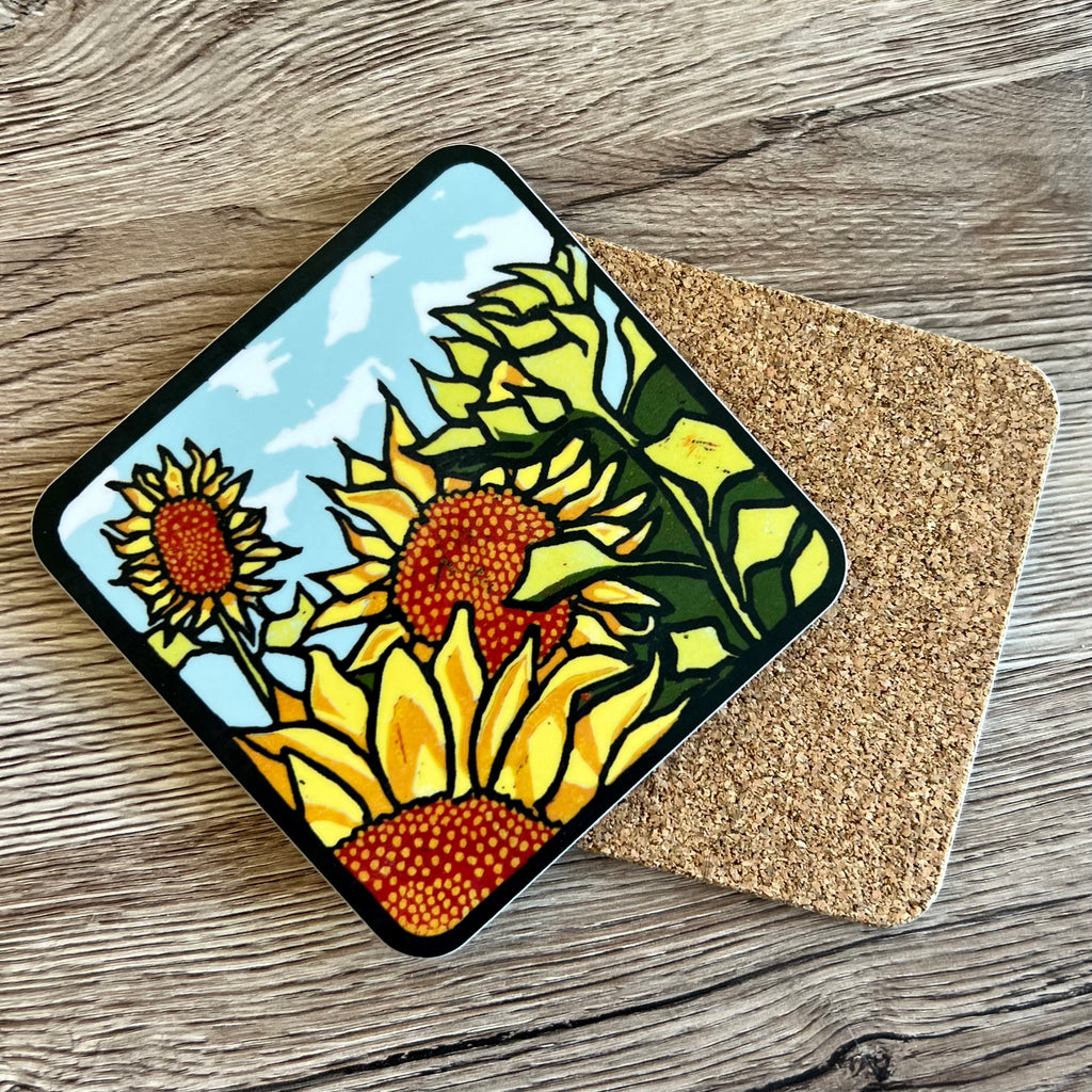 Field of Sunflowers Melamine Coaster with Cork backing