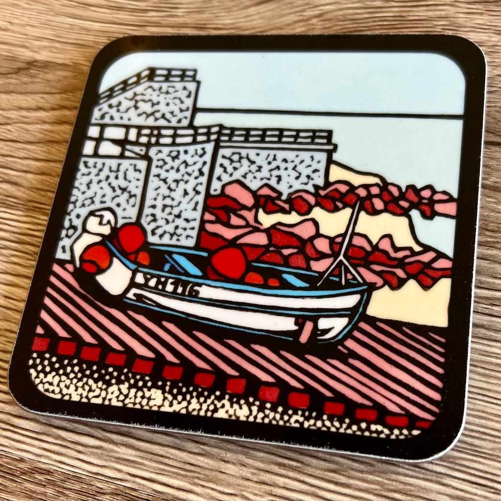 Beautiful Sheringham Rowing Boat, Norfolk Series Coaster by Artist Zoe Howard