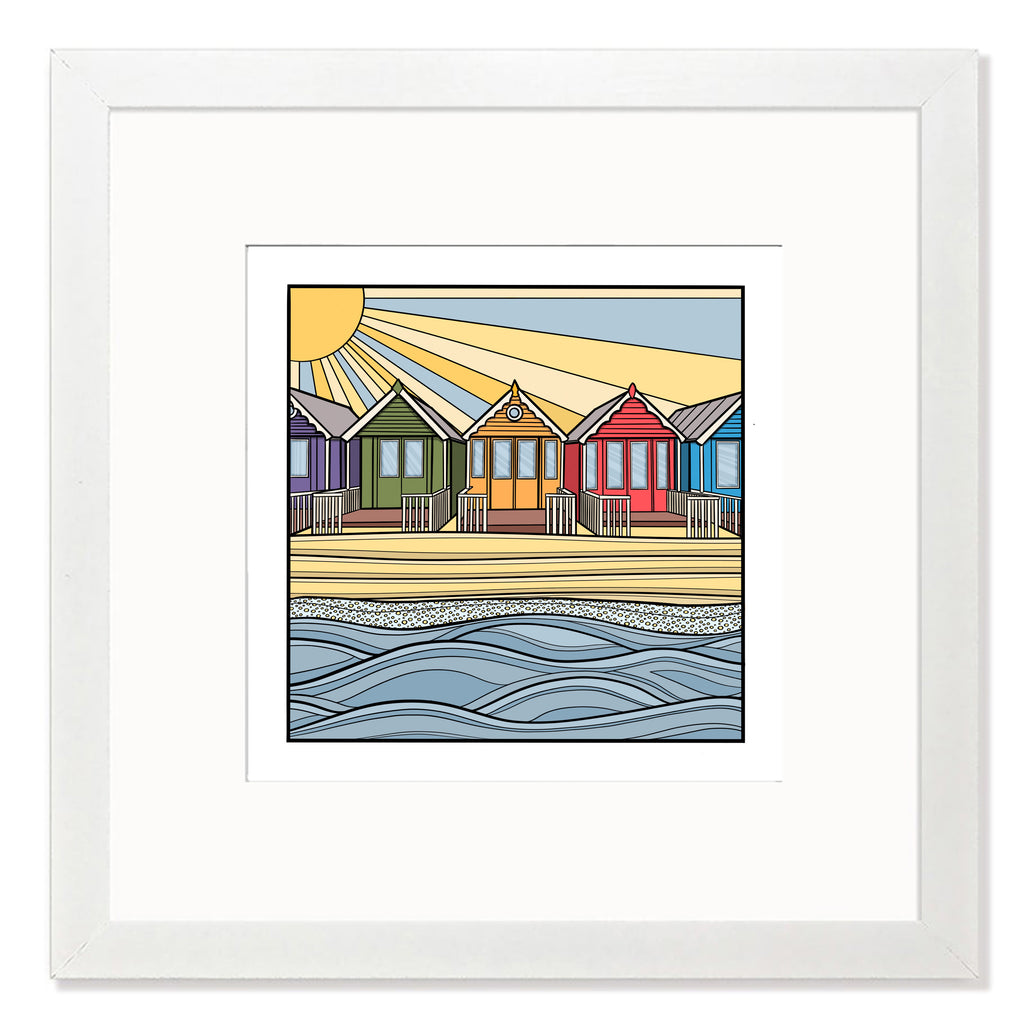 Cromer Beach Huts Mounted Digital Print with framing options