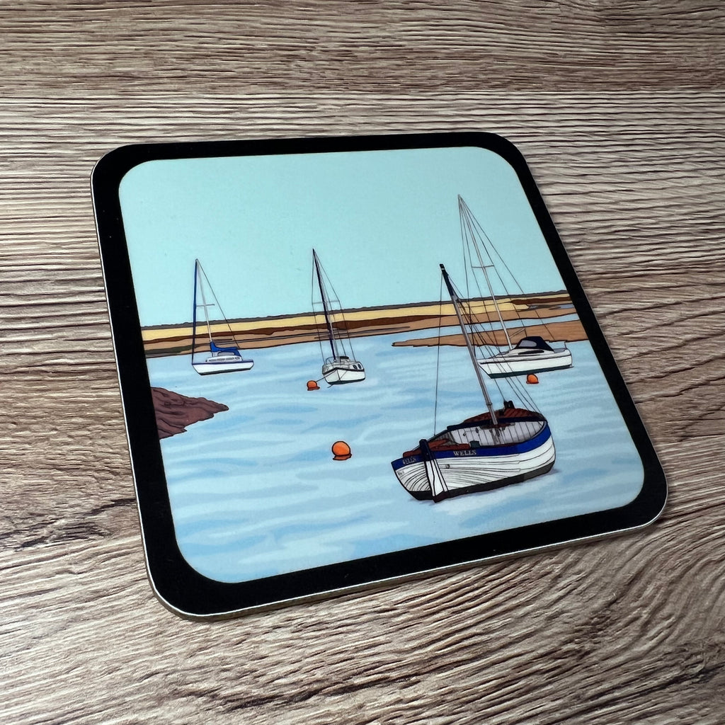 Beautiful Blakeney Boats, Norfolk Series Coaster by Artist Zoe Howard