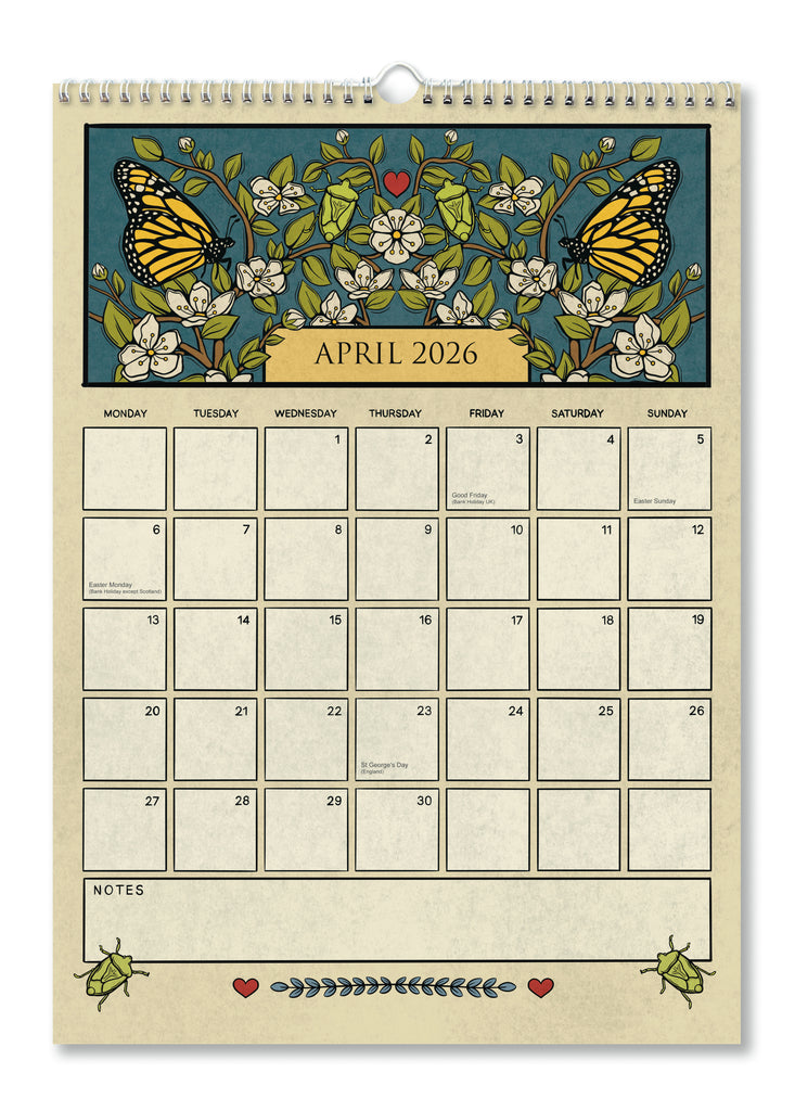 A4/ A3 Academic Wall Calendar 16 Months / Sept 2025 - Dec 2026 / Artwork by Zoe Howard / Perfect gift for family and friends / Free Postage