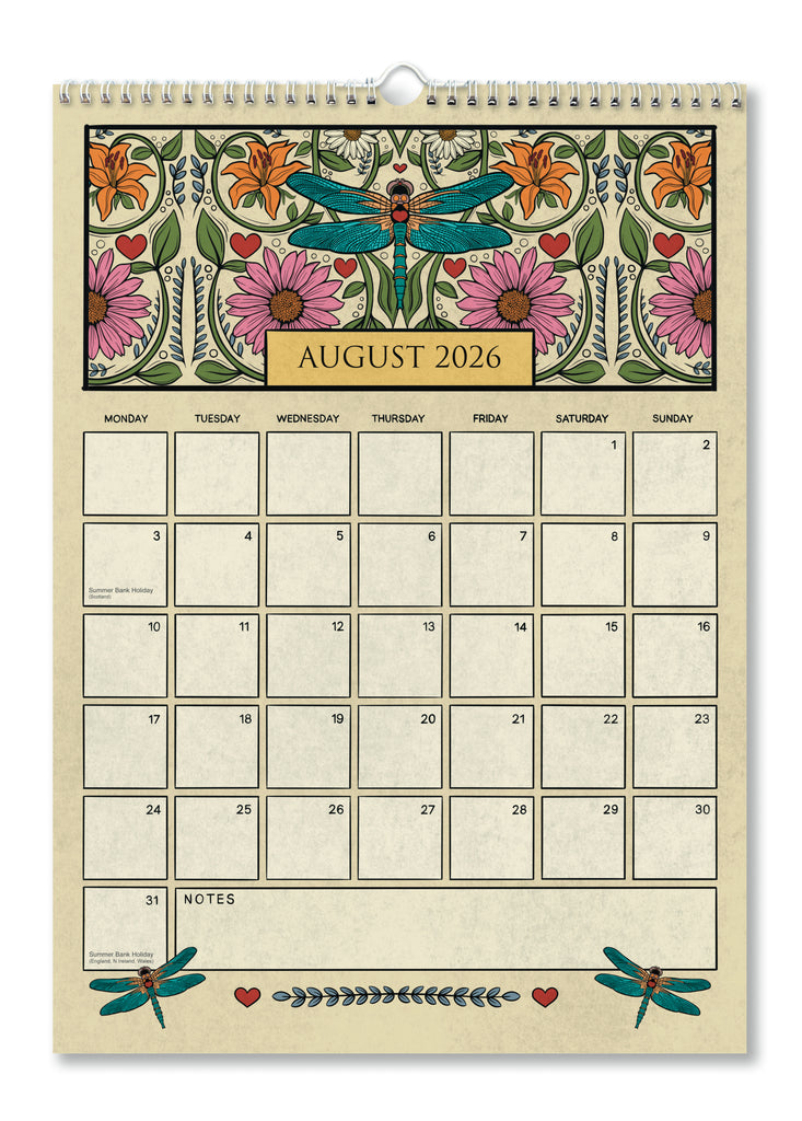 A4/ A3 Academic Wall Calendar 16 Months / Sept 2025 - Dec 2026 / Artwork by Zoe Howard / Perfect gift for family and friends / Free Postage