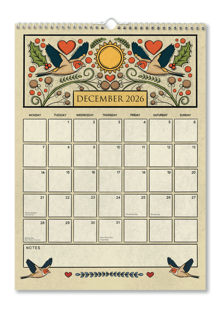 A4/ A3 Academic Wall Calendar 16 Months / Sept 2025 - Dec 2026 / Artwork by Zoe Howard / Perfect gift for family and friends / Free Postage