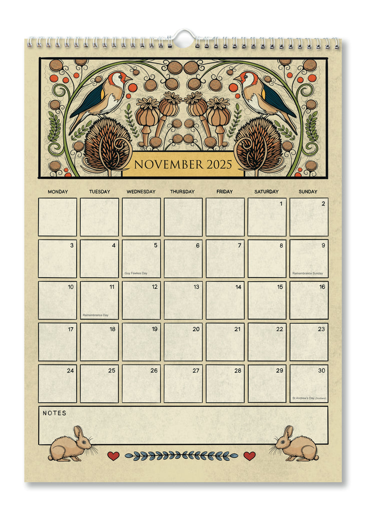 A4/ A3 Academic Wall Calendar 16 Months / Sept 2025 - Dec 2026 / Artwork by Zoe Howard / Perfect gift for family and friends / Free Postage