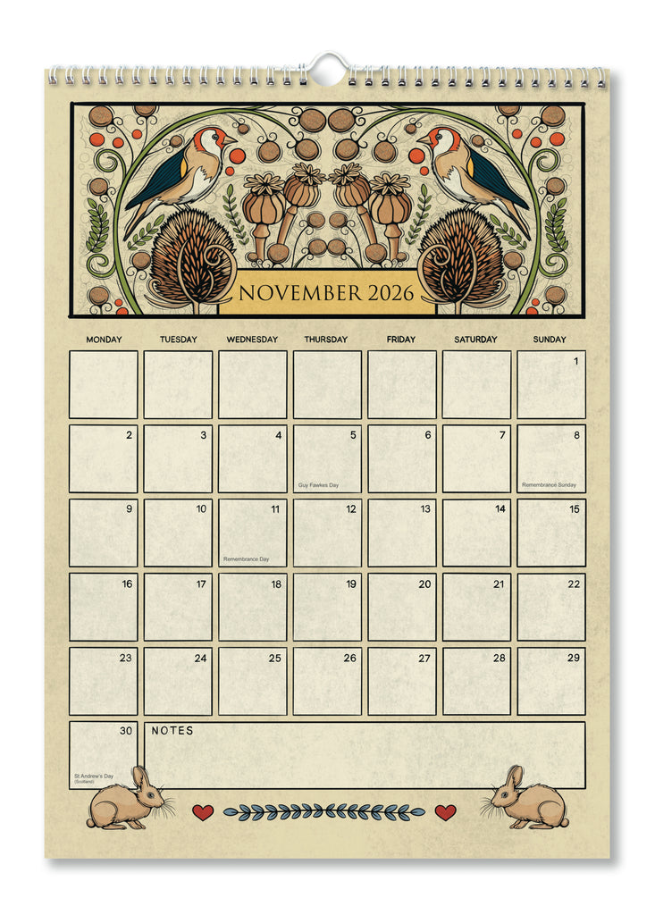 A4/ A3 Academic Wall Calendar 16 Months / Sept 2025 - Dec 2026 / Artwork by Zoe Howard / Perfect gift for family and friends / Free Postage