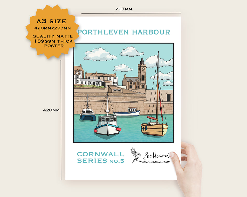 Porthleven Harbour, Cornwall A4/A3 Poster