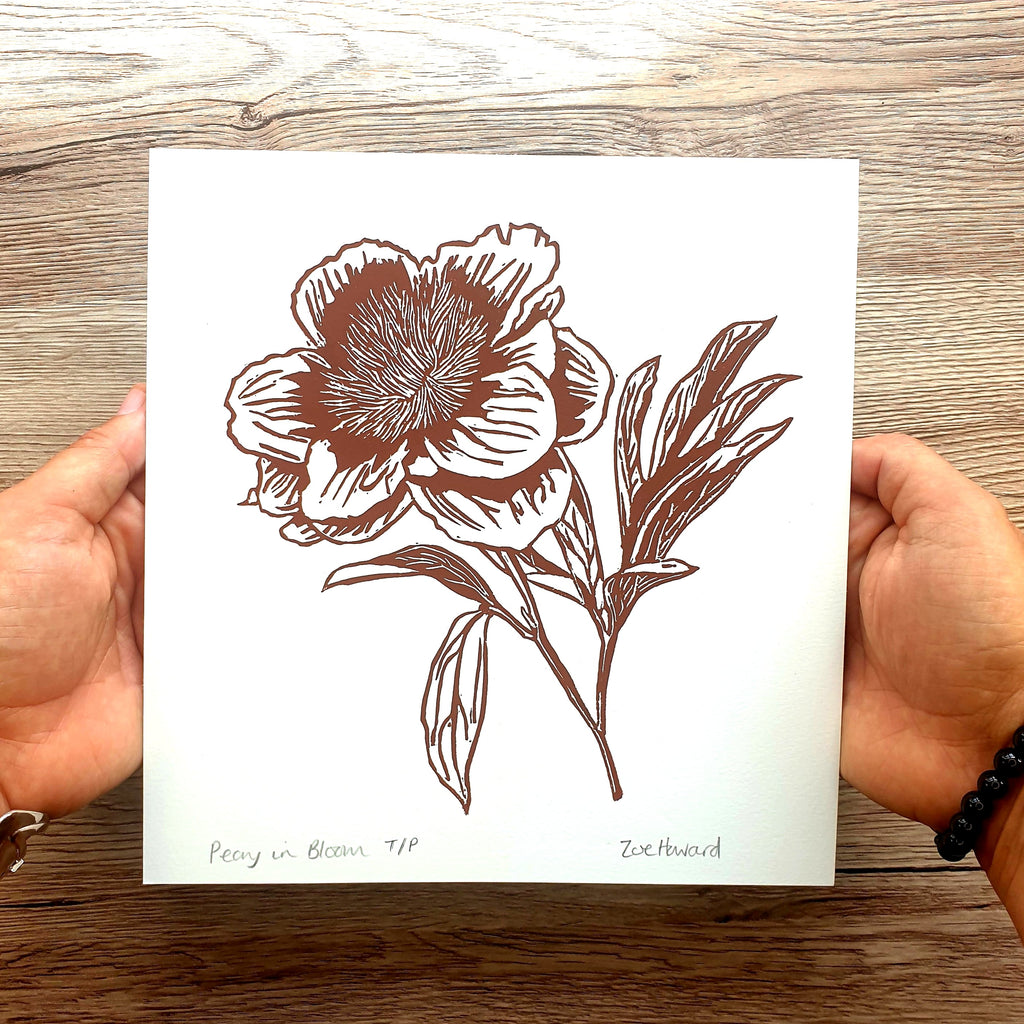 "Peony in Bloom" Seconds linocut print