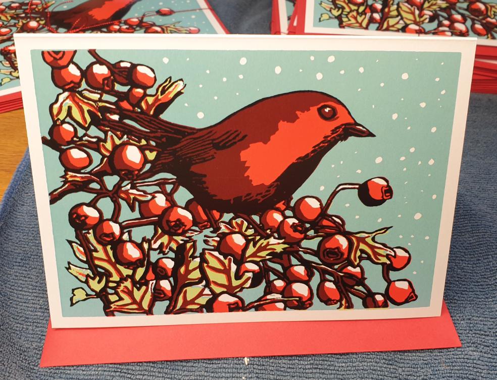 5 x Christmas Card 'Winter Robin'