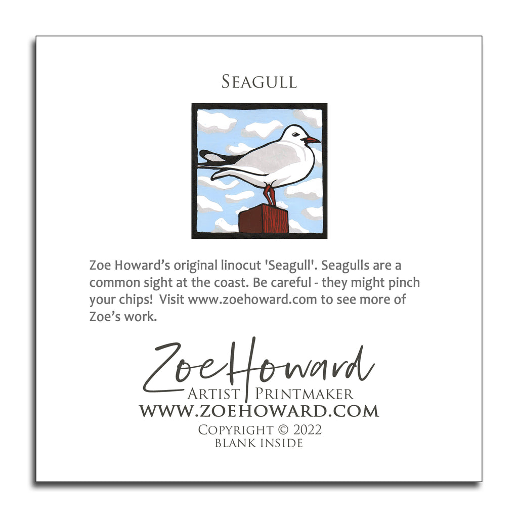 'Seagull' Greeting Card of Zoe Howard's original linocut print.