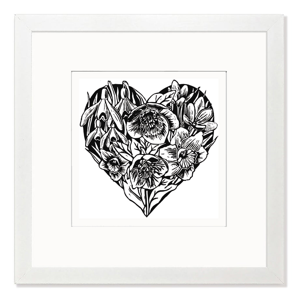 Spring Heart in black Mounted Digital Print with framing options