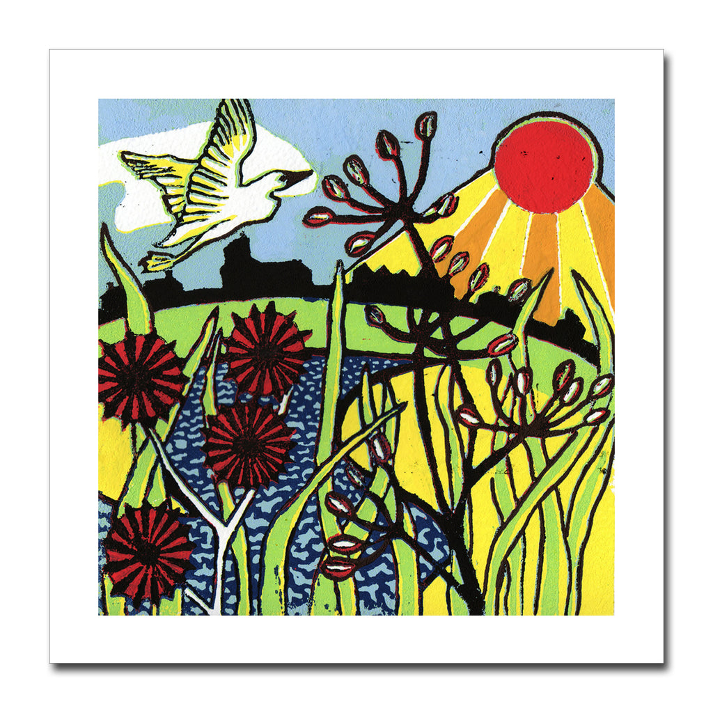 'Summer Rays' Greeting Card of Zoe Howard's original linocut print.