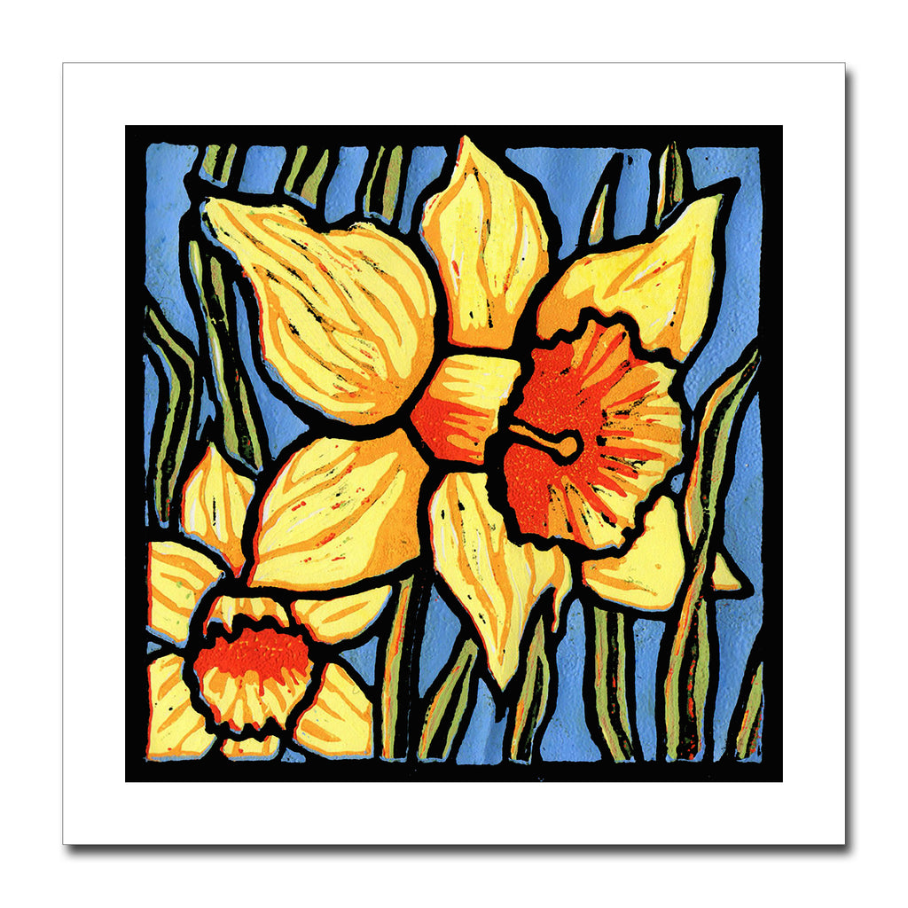 'Daffodils' Greeting Card of Zoe Howard's original linocut print.