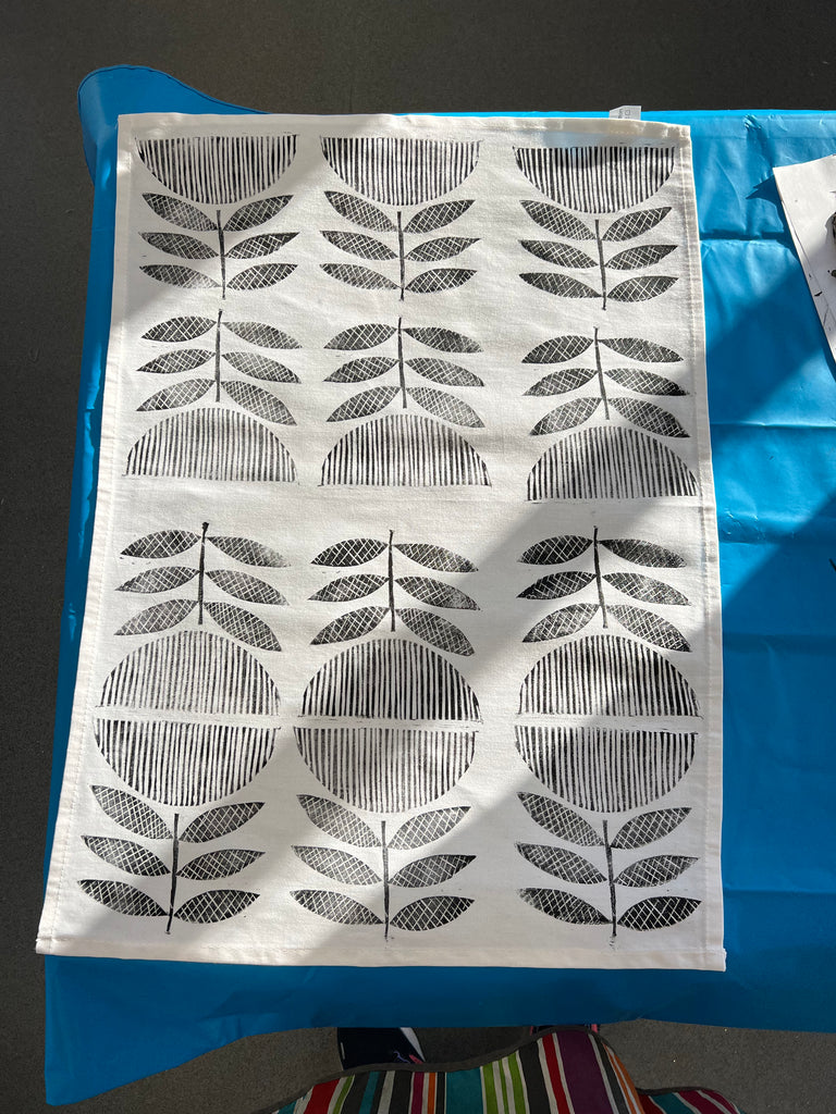 Linocut printing onto fabric