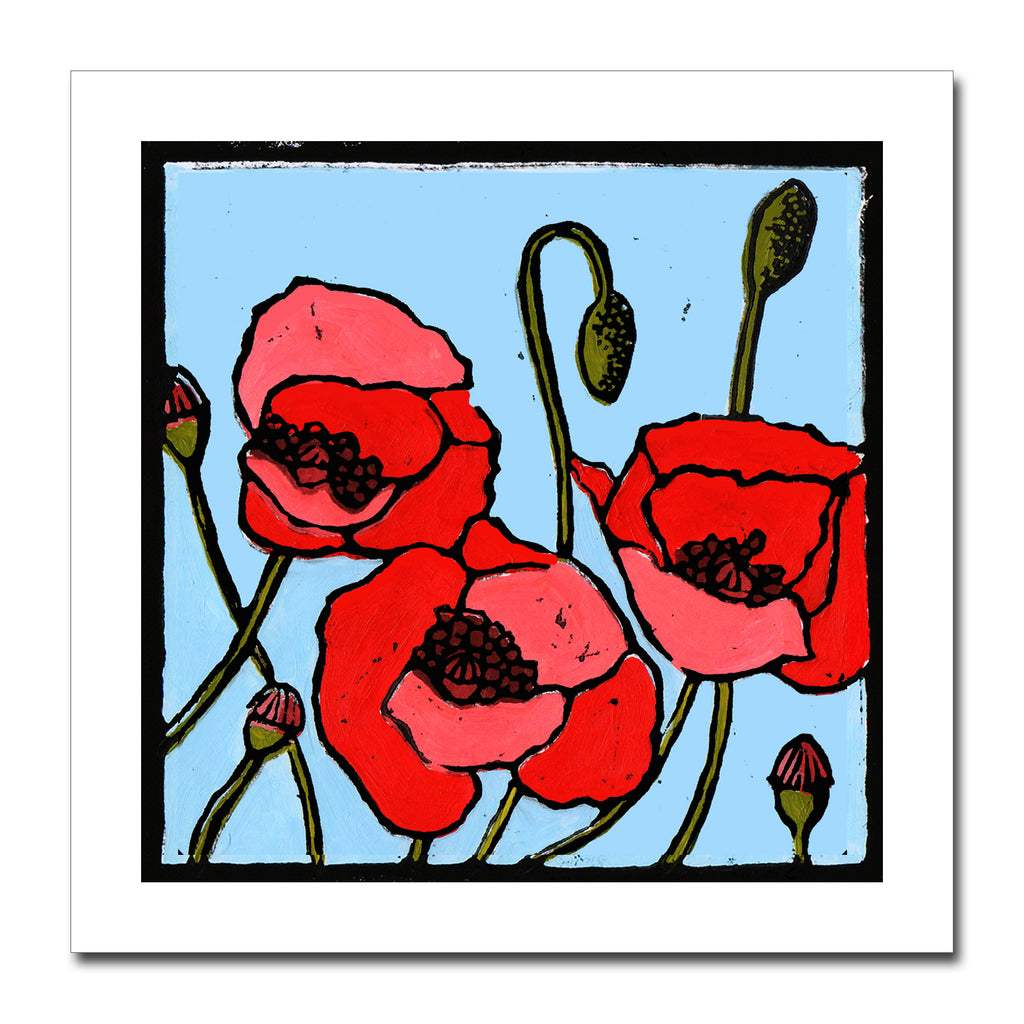 'Poppies' Greeting Card of Zoe Howard's original linocut print.