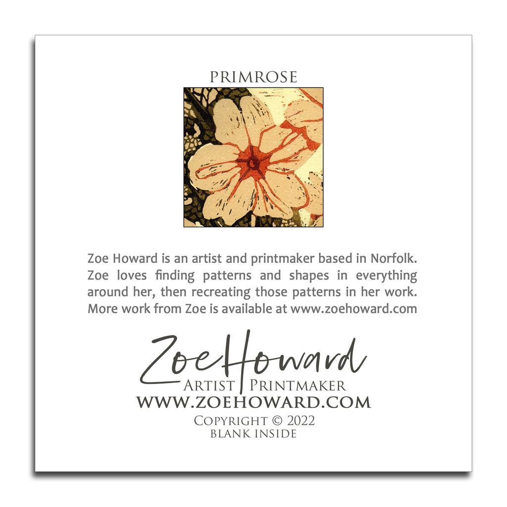 'Primroses' Greeting Card of Zoe Howard's original linocut print.