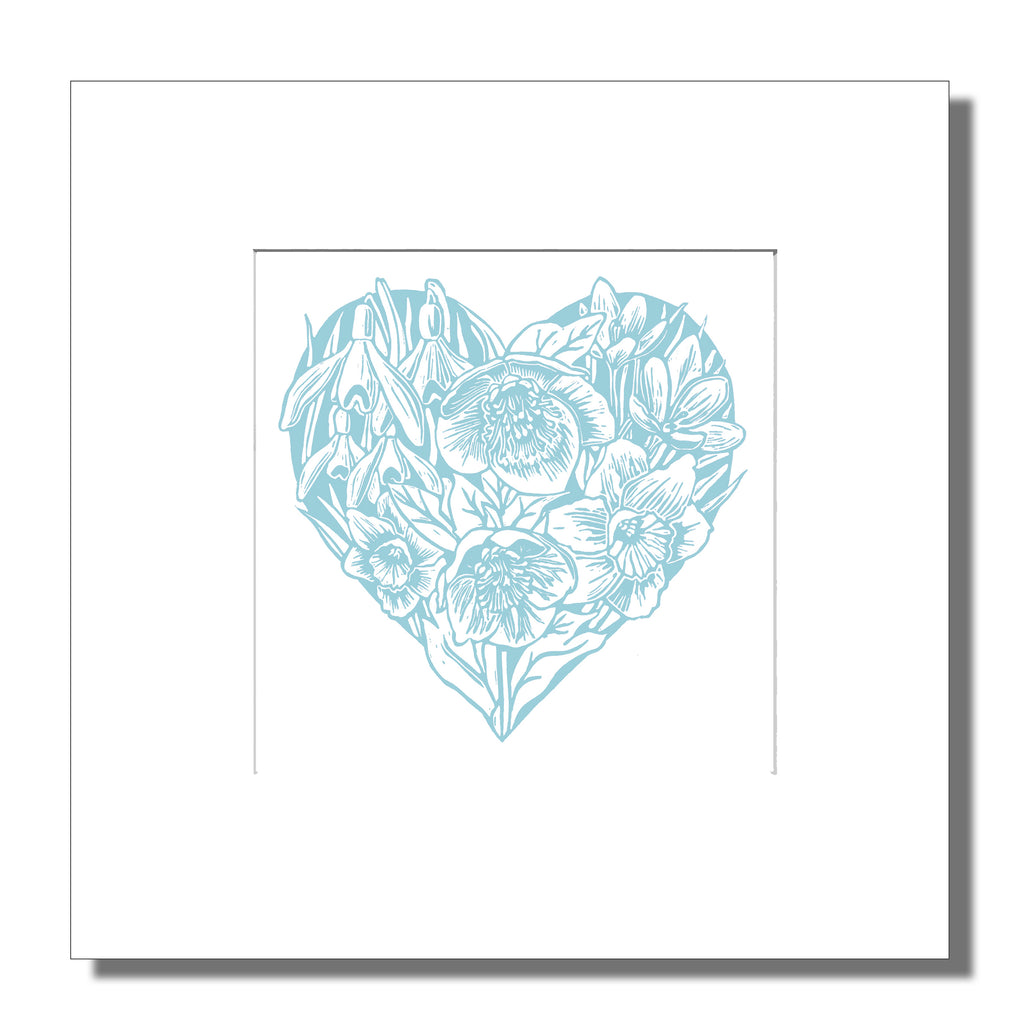 Spring Heart in Blue Mounted Digital Print with framing options