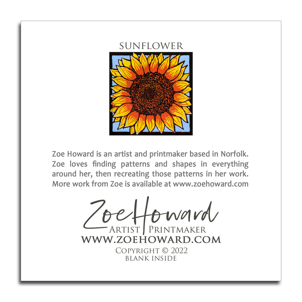 'Sunflower' Greeting Card of Zoe Howard's original linocut print.